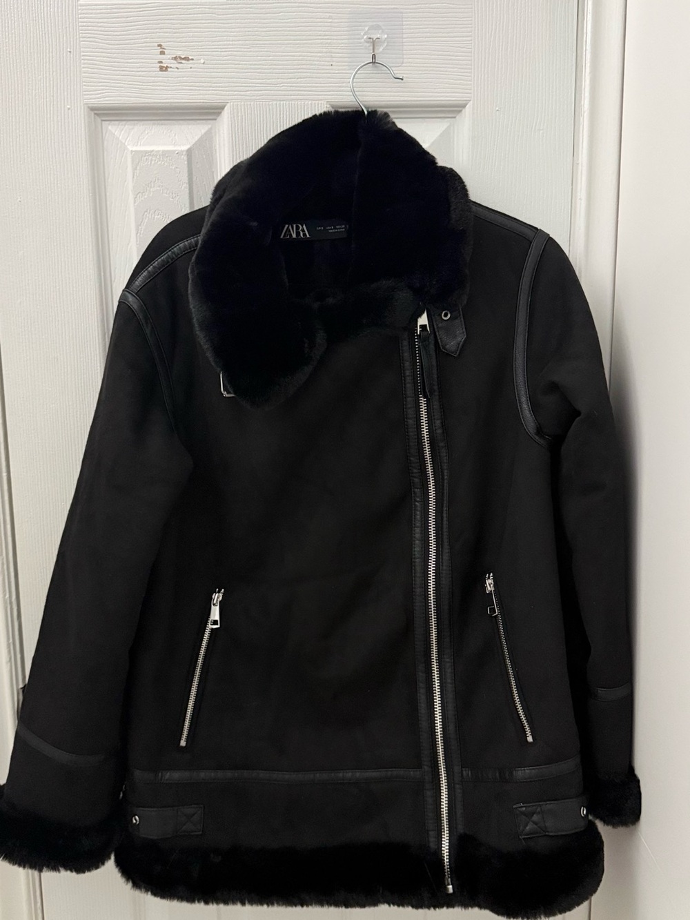 ZARA Black Faux Shearling Aviator Jacket